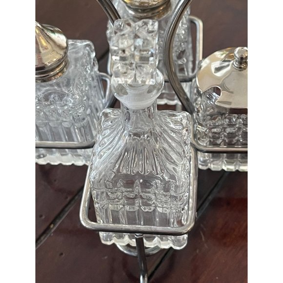 Glass Condiment Set Vintage Holder Pressed Glass Table - Picture 5 of 10